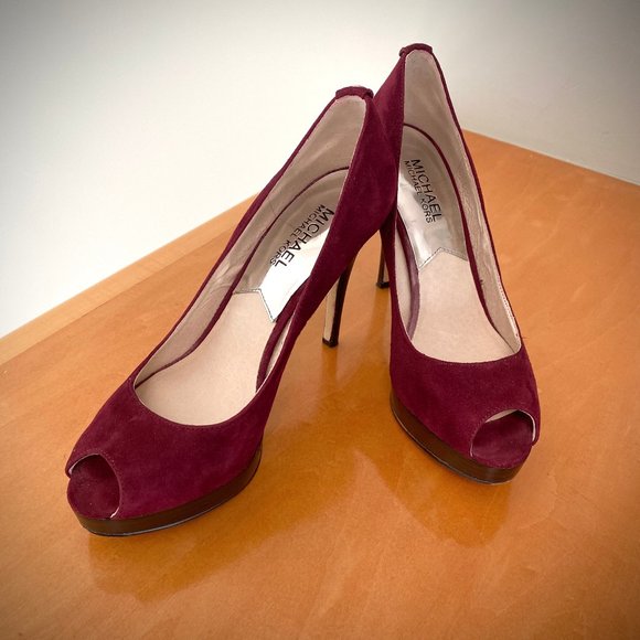 Michael Kors York Platform Suede Peeptoe Pumps in Bordeaux, 6.5M - Picture 1 of 13